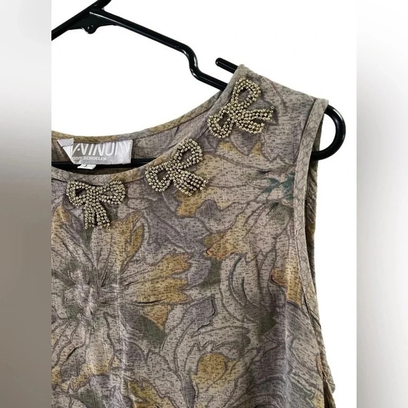 Vintage bow floral tank top green blouse - Picture 2 of 5